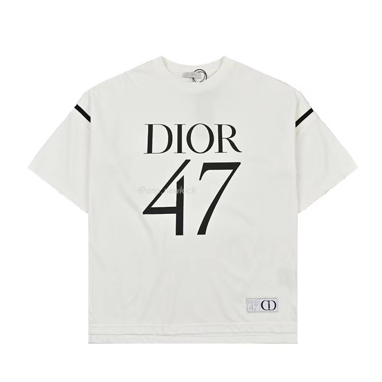 Dior Wide Body Bamboo Pure Cotton Plain Weave Fabric T Shirt White Navy (8) - newkick.cc